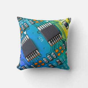 Electronic circuit board close up. background,boar throw pillow