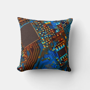 Electronic circuit board close up. background,boar throw pillow