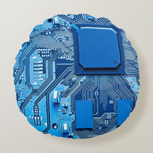Electronic circuit board close up. circuit,board,s round pillow (Front)