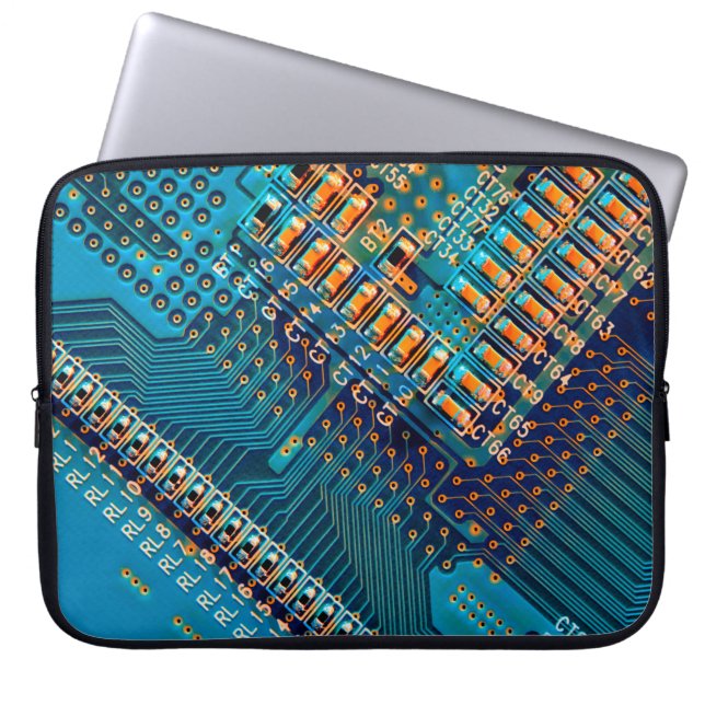 Electronic circuit board close up. computer,semico laptop sleeve (Front)