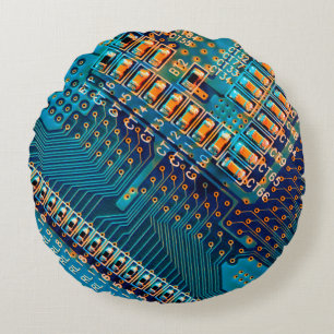 Electronic circuit board close up. computer,semico round pillow