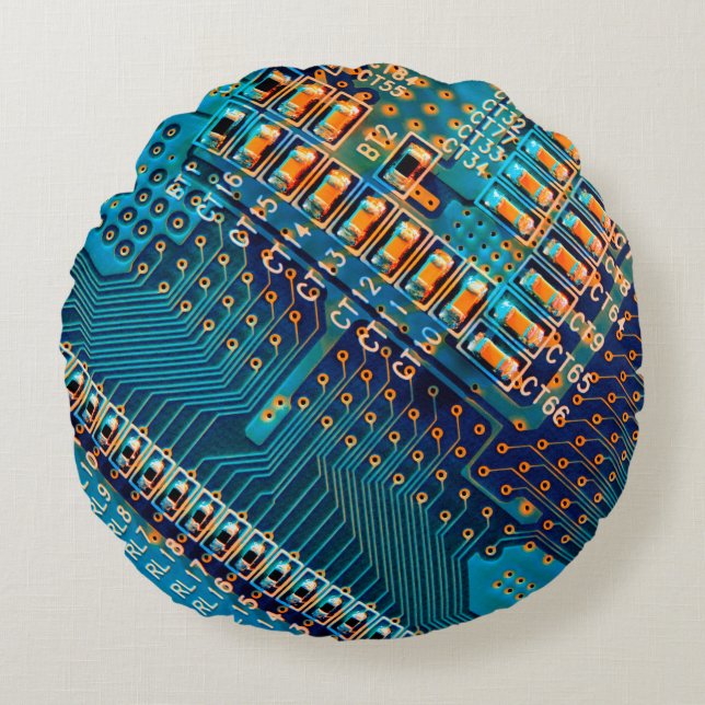 Electronic circuit board close up. computer,semico round pillow (Front)