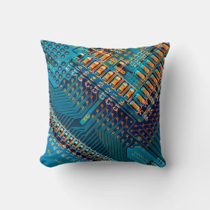 Electronic circuit board close up. computer,semico throw pillow