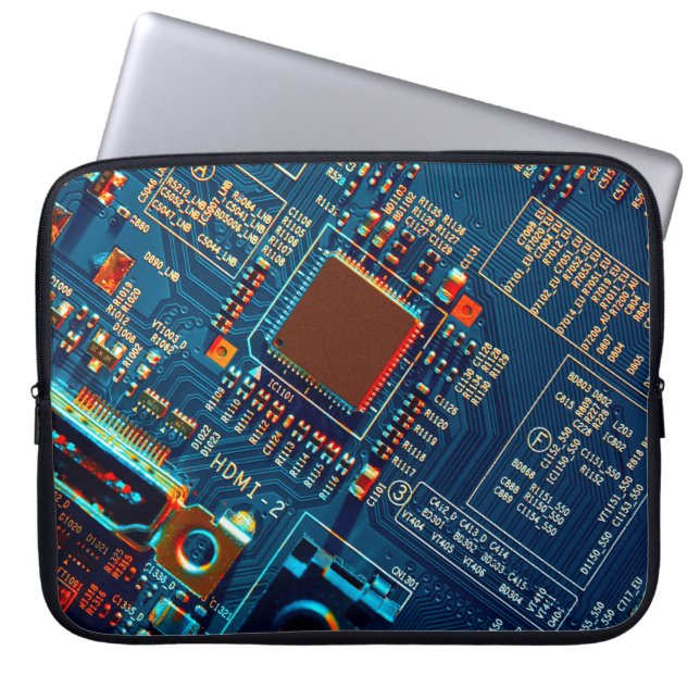 Electronic circuit board close up. electronic,micr laptop sleeve (Front)
