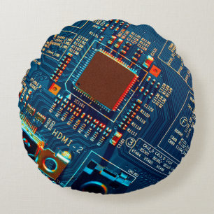 Electronic circuit board close up. electronic,micr round pillow