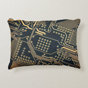 Electronic components, computer card close-up, dig accent pillow