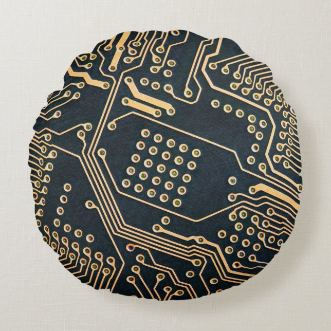 Electronic components, computer card close-up, dig round pillow (Front)