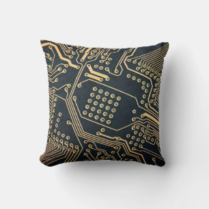 Electronic components, computer card close-up, dig throw pillow