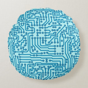 Electronic Digital Circuit Board Round Pillow
