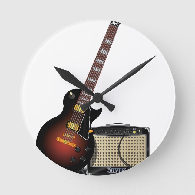 Electronic guitar and amp round clock (Front)