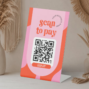 Electronic Payment QR Code Groovy Pink & Red Pedestal Sign