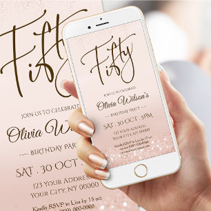 Electronic Rose Gold 50th Birthday Mobile Invite