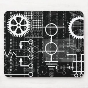 Electronic Symbols & Gears Black Mouse Pad