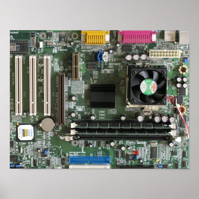 Electronics components old motherboard Print (Front)