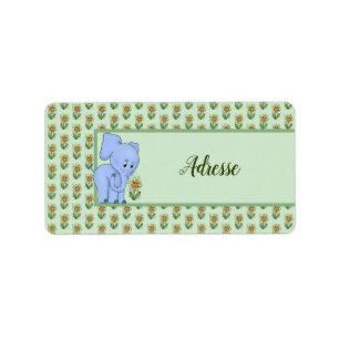 Elefant mit Blume Adressaufkleber Label