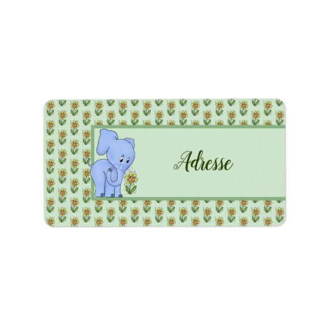 Elefant mit Blume  Adressaufkleber Label (Front)