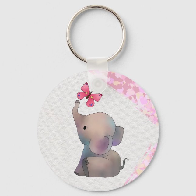 Elefant mit rosa Falter  Keychain (Front)