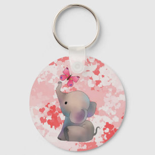 Elefant mit rosa Falter Schlüsselanhänger Keychain