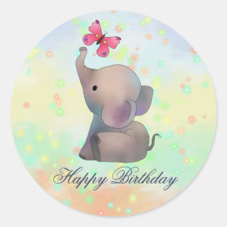 Elefant mit rosa Schmetterling Classic Round Sticker
