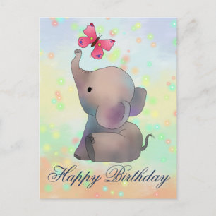 Elefant mit rosa Schmetterling Postcard