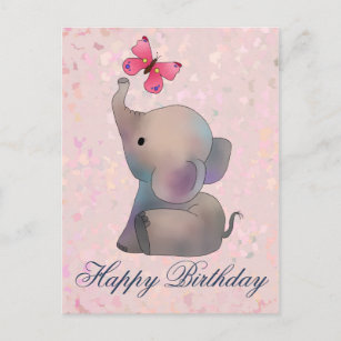 Elefant mit rosa Schmetterling Postcard