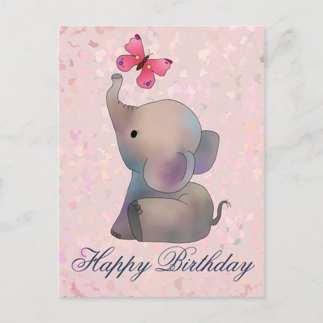 Elefant mit rosa Schmetterling Postcard (Front)