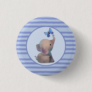 Elefant mit Schmetterling  1 Inch Round Button