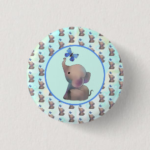 Elefant mit Schmetterling 1 Inch Round Button