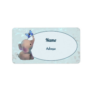 Elefant mit Schmetterling  adressaufkleber Label