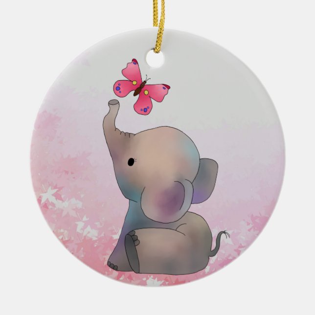 Elefant mit Schmetterling Ceramic Ornament (Front)