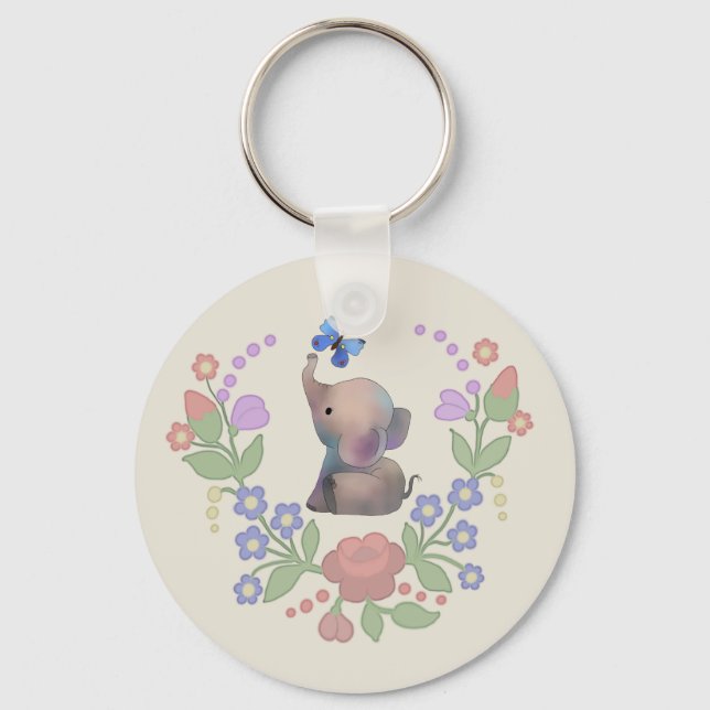 Elefant mit Schmetterling Keychain (Front)