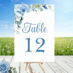 Elegabt Floral Blue Watercolor Roses Wedding  Table Number