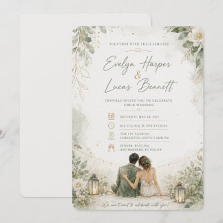 ElegaElegant orange Floral Wedding Invitation