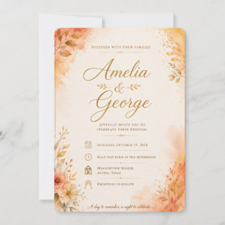 ElegaElegant orange Floral Wedding Invitation Temp