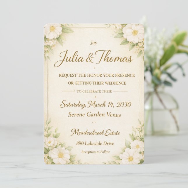 ElegaElegant orange Floral Wedding Invitation Temp (Standing Front)