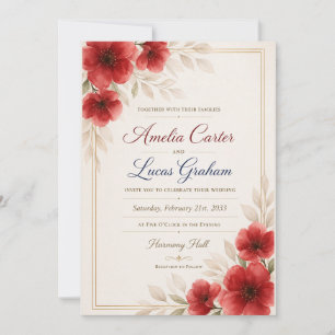 ElegaElegant Red Floral Wedding Invitation Temp.