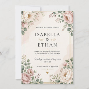 ElegaElegant Red Floral Wedding Invitation Temp.