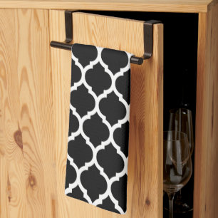 Elegan Black White Moroccan Quatrefoil Pattern Bat Kitchen Towel