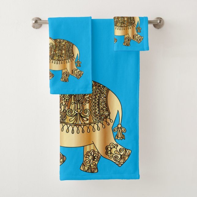 Elegan Gold Paisley Elephant Blue (En situation)