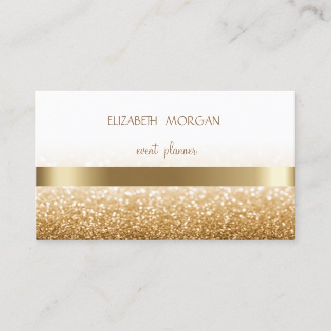 Elegan Modern Simple Glittery Bokeh ,Gold Stripes Business Card (Front)