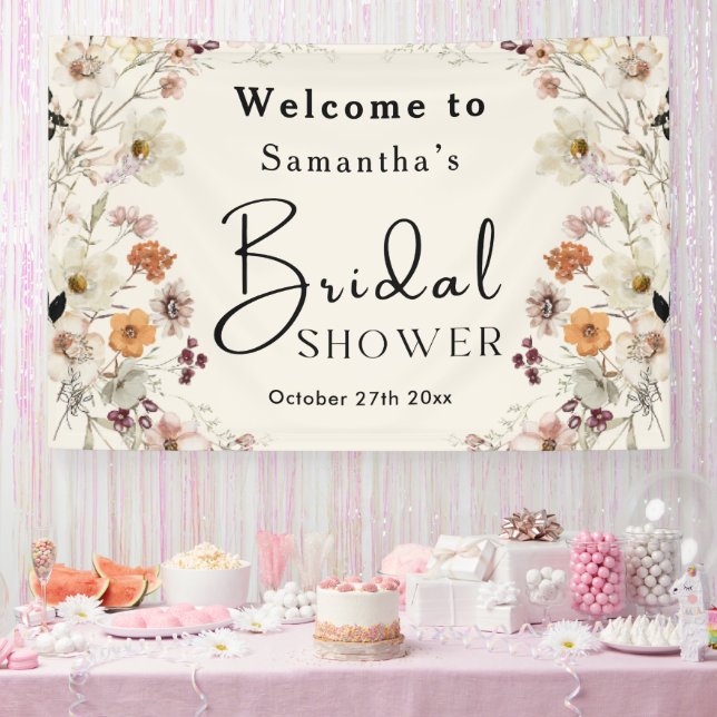 Elegan Pastel Boho Wildflower Modern Bridal Shower Banner (Party)