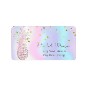 Elegan Pineapple Gold Foil Confetti Holographic Label