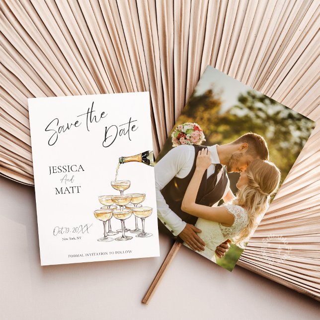 Elegan Save the Date Champagne Tower with Photo (Creator Uploaded)