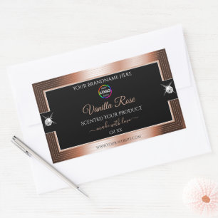 Elegance Black Shiny Rose Gold Logo Product Label