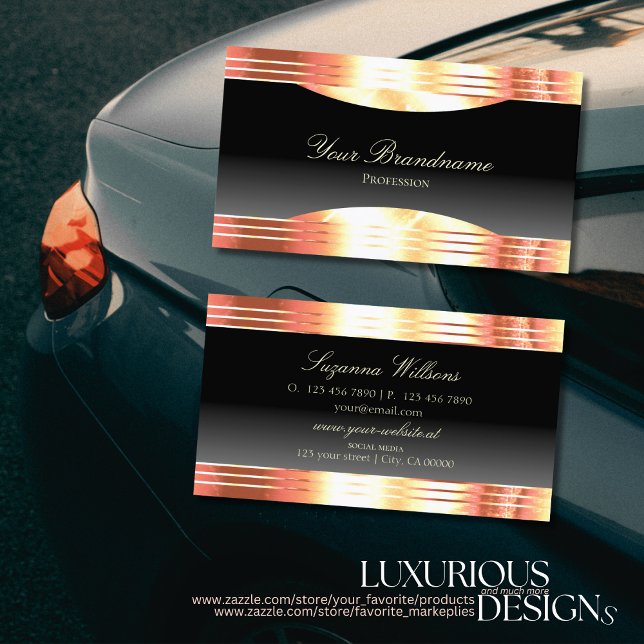 Elegance Black with Rose Gold Borders Sumptuous Business Card (Creator Uploaded)