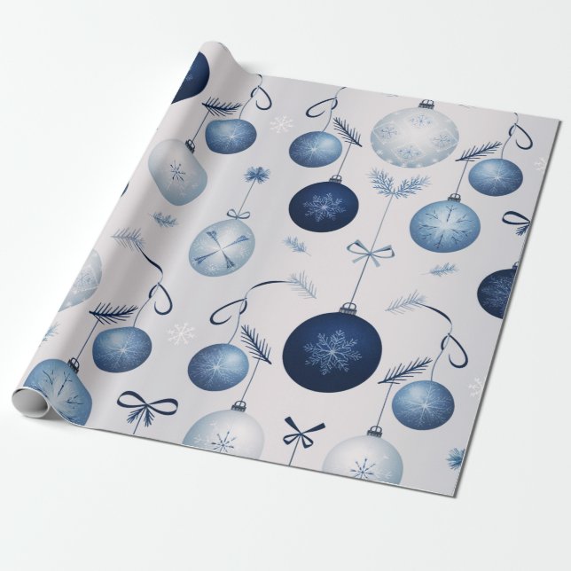 Elegance Blue And White Christmas Pattern  Wrapping Paper (Unrolled)