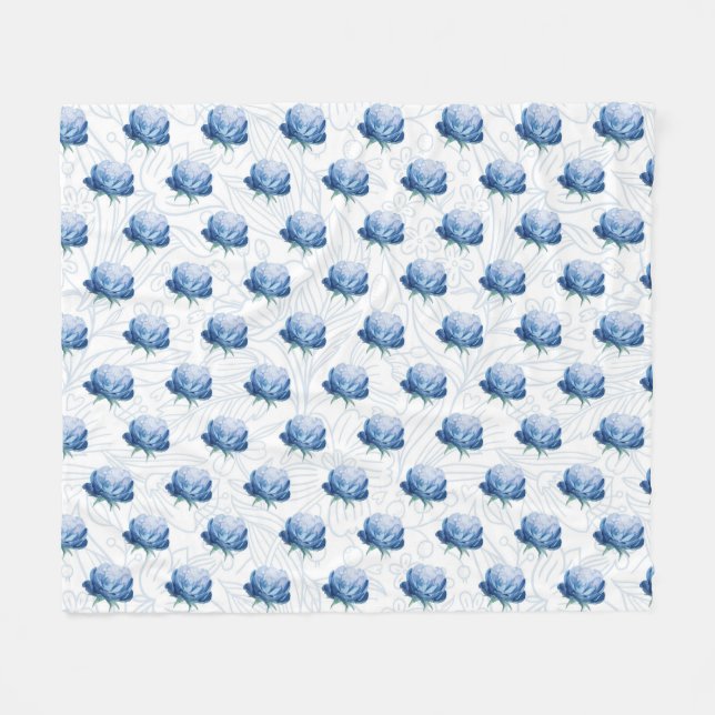 Elegance Blue Peony Botanical Wrapping Paper Fleece Blanket (Front (Horizontal))
