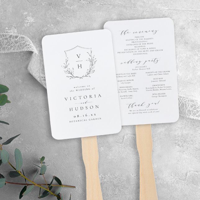 Elegance botanical crest monogram wedding program hand fan (Elegance botanical crest monogram wedding program hand fan)