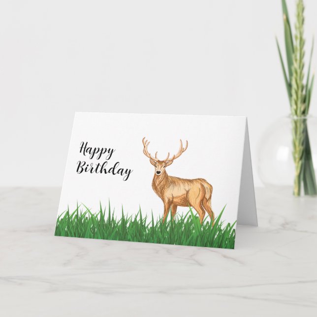 Elegance Buck Deer Personalized Birthday Card (Front)