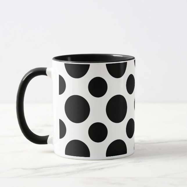 Élégance chic : Mug en céramique noire Polka Dot 1 (Gauche)